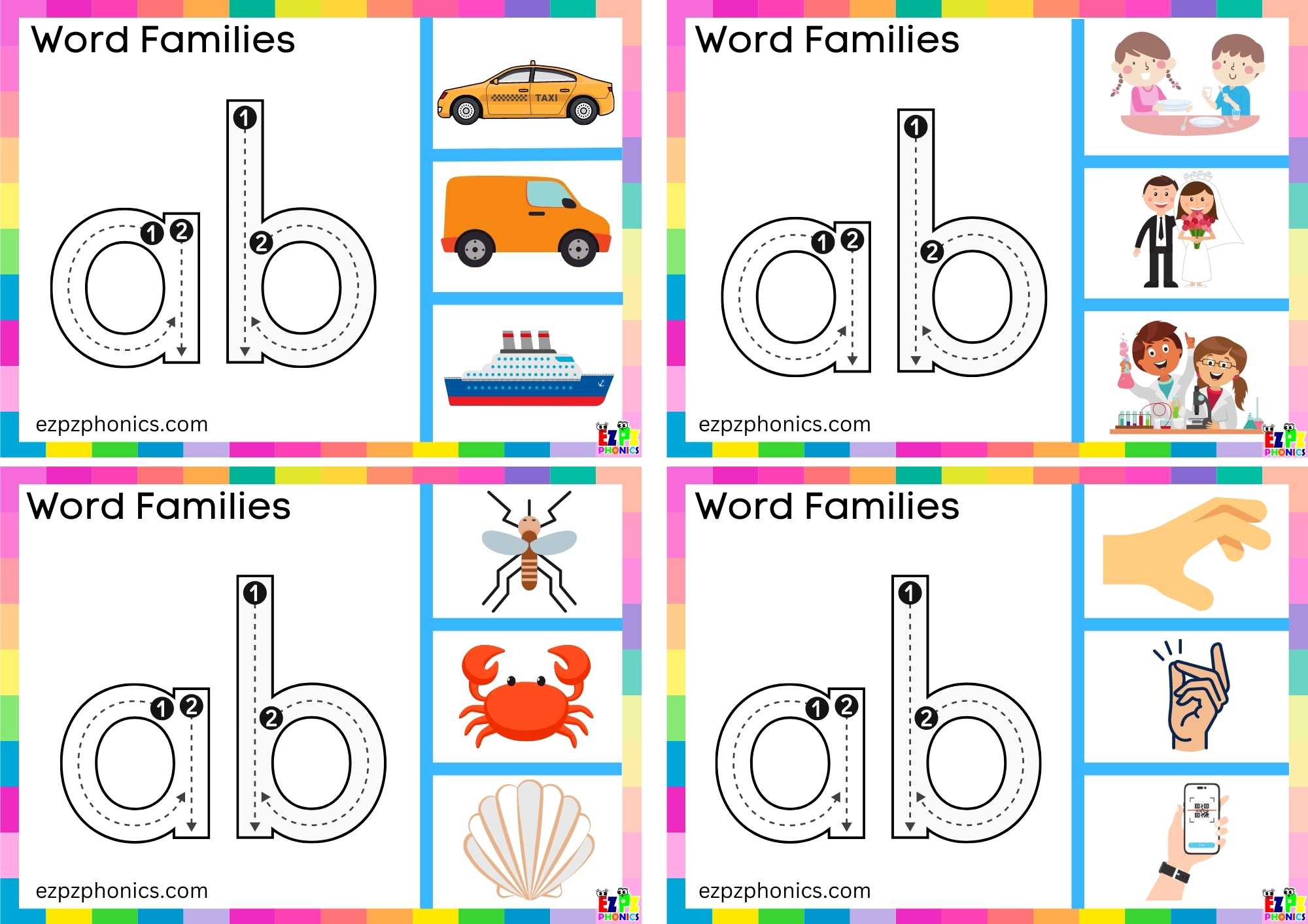 Ab Word Family Trace The Letters And Clip The Correct Image. Clip Card ...